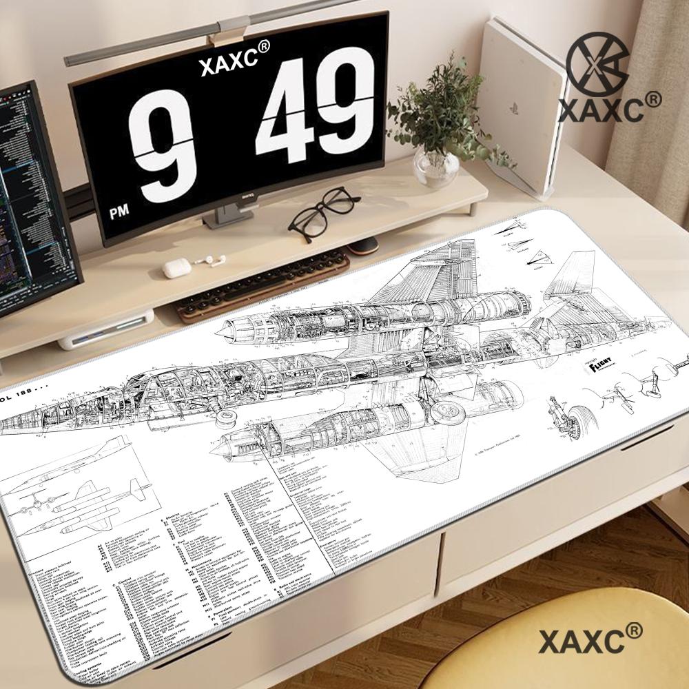 Gaming Accessories Drawing - แผ่นรองเมาส์สำหรับเล่นเกมลายเครื่องบินสีดำและสีขาว พิมพ์ HD อุปกรณ์สำนักงาน ยางรองแล็ปท็อป คีย์บอร์ดแบบโอเวอร์ล็อค