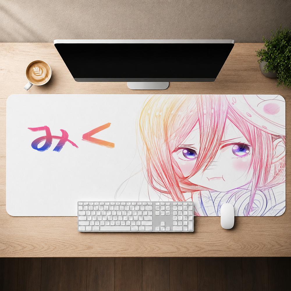 Gaming Accessories Drawing - แผ่นรองเมาส์ลายการ์ตูนอาร์ตไลน์ดรอว์อิ้ง มิคุ นากาโนะ แผ่นรองเมาส์กันลื่นพร้อมฐานยาง แผ่นรองโต๊ะขนาดใหญ่สำหรับเกมเมอร์ อุปกรณ์เสริมคอมพิวเตอร์สำหรับสำนักงาน