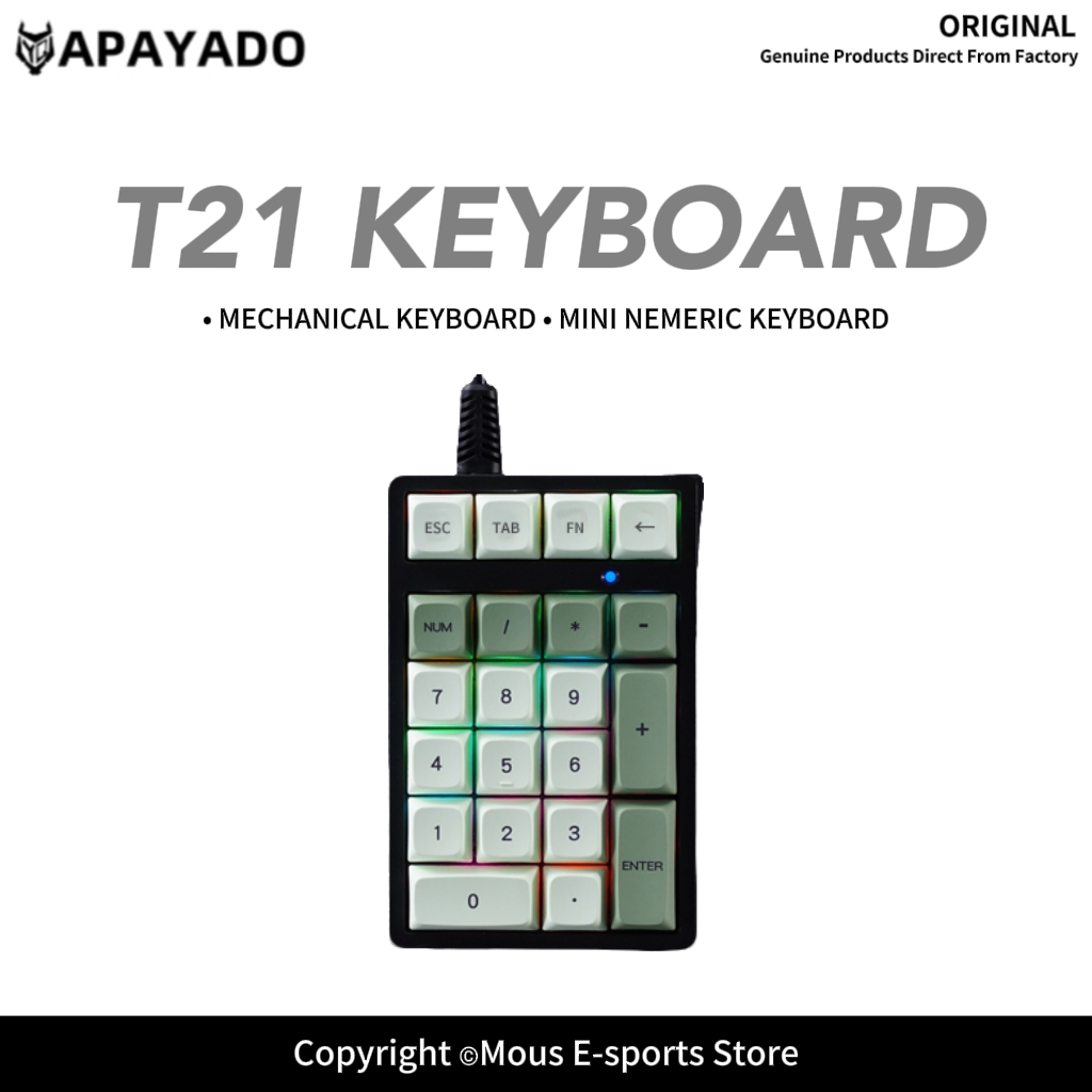 Keyboard Numpad Separate - T21 APAYADO แป้นพิมพ์ตัวเลขแบบมีสาย สวิตช์สีน้ำเงิน PBT คีย์แคปแบบ
