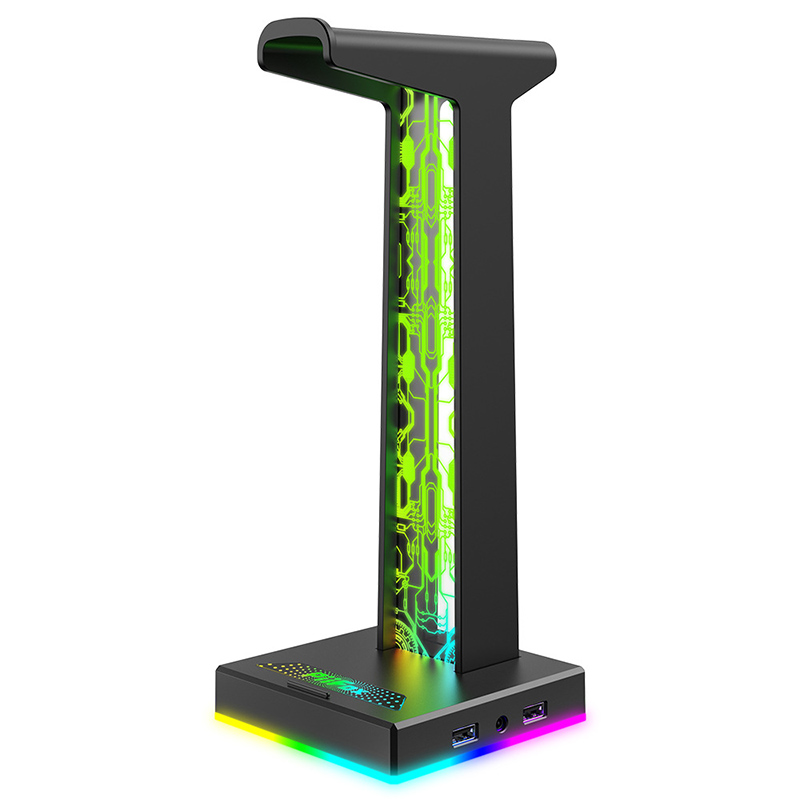 Headset Stand Rgb - ขาตั้งหูฟังเกมมิ่ง RGB พร้อมพอร์ต USB คู่ พอร์ตเสียง