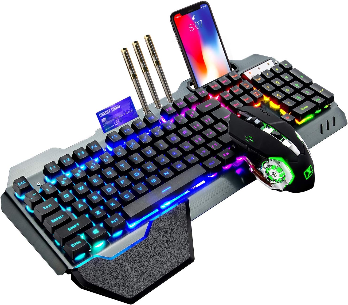 Gaming Accessories Combo - K680 คีย์บอร์ดเกมไร้สายและเมาส์ Combo,Rainbow LED Backlit คีย์บอร์ดแบบชาร์จไฟได้