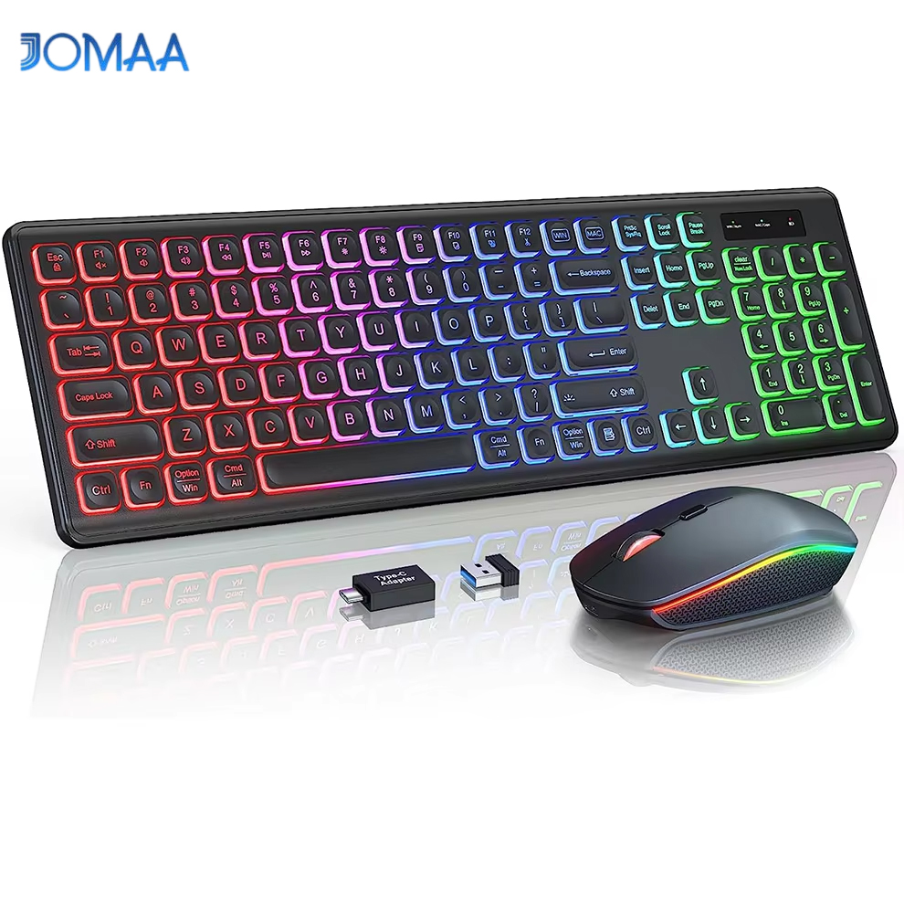 Gaming Accessories Combo - คีย์บอร์ดและเมาส์ไร้สาย Combo RGB Backlit, ตัวอักษร Light