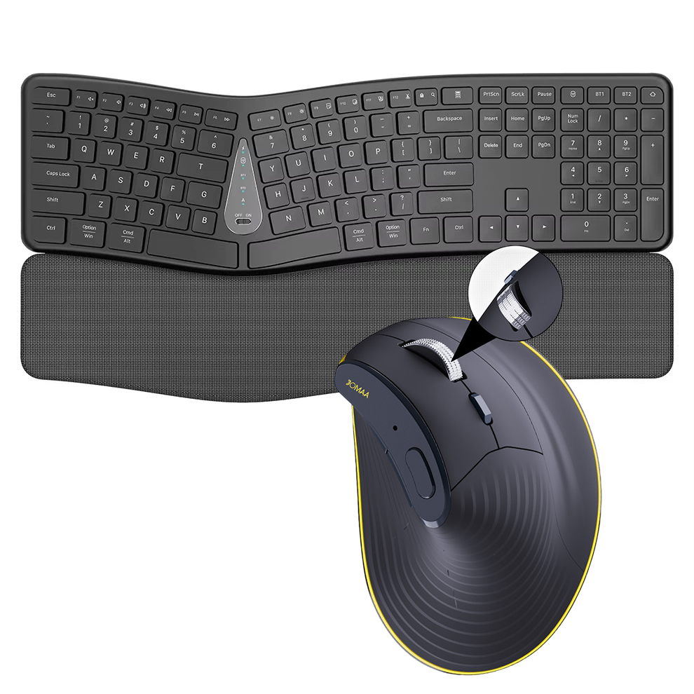 Gaming Accessories Combo - ชุดคีย์บอร์ดและเมาส์ไร้สาย 2.4G, การพิมพ์ที่สะดวกสบายเป็นธรรมชาติ, ที่พักฝ่ามือ, ชุดคีย์บอร์ดบลูทูธแบบชาร์จได้สำหรับหลายอุปกรณ์